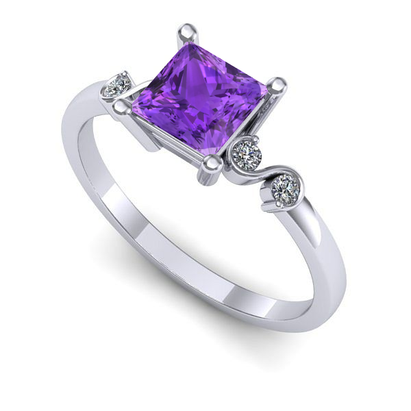 Inel logodna din aur alb cu ametist