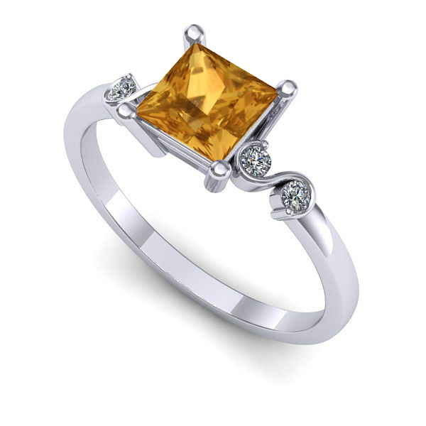 Inel logodna din aur alb cu citrin