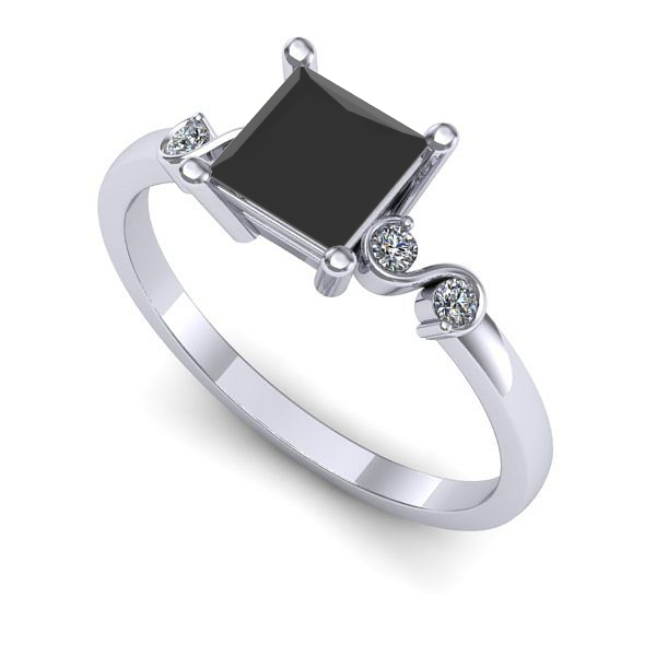 Inel din aur alb cu diamant negru