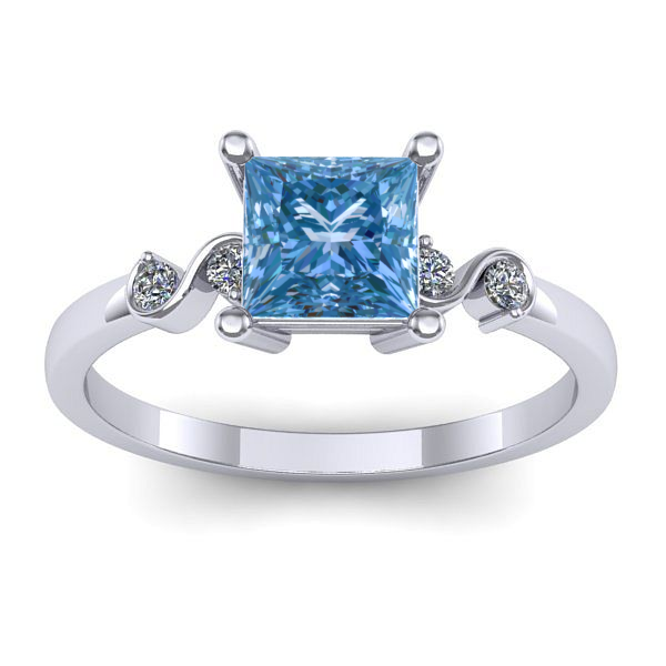 Inel logodna cu diamant de laborator albastru patrat