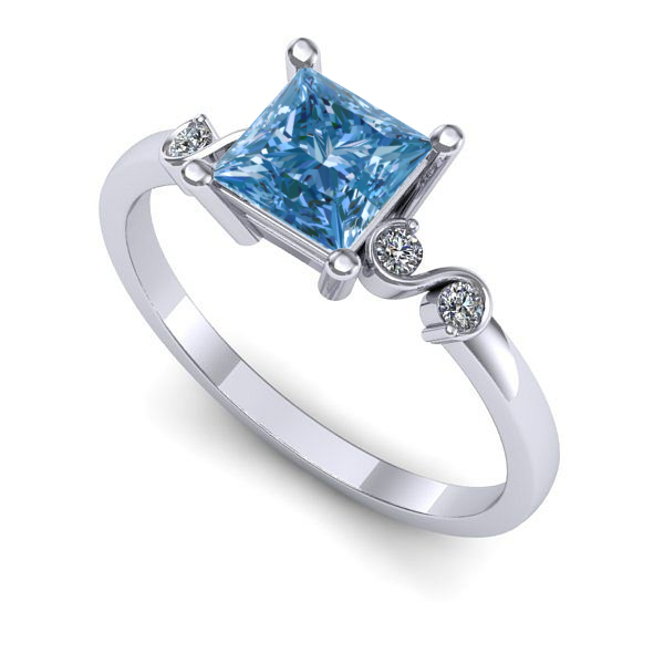 Inel de logodna din aur alb cu diamant de laborator albastru