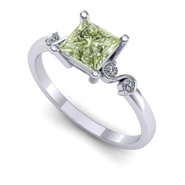 Inel logodna din aur alb cu diamant de laborator verde