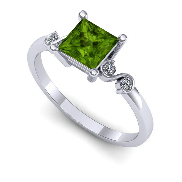 Inel logodna din aur alb cu peridot