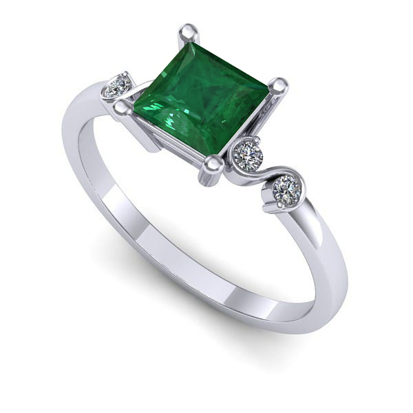 Inel de logodna din aur alb cu smarald