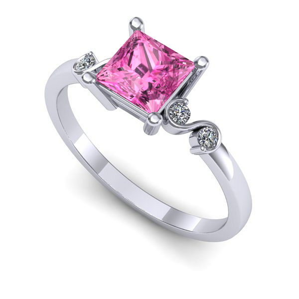 Inel logodna din aur alb cu safir roz