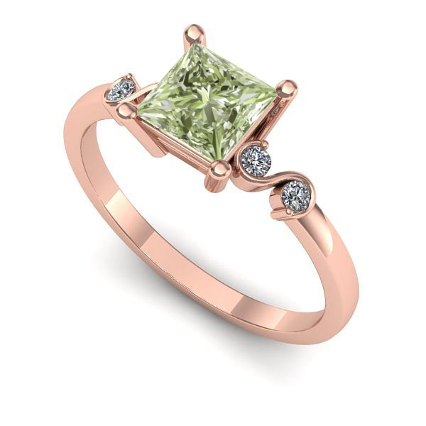 Inel logodna din aur roz cu diamant de laborator verde