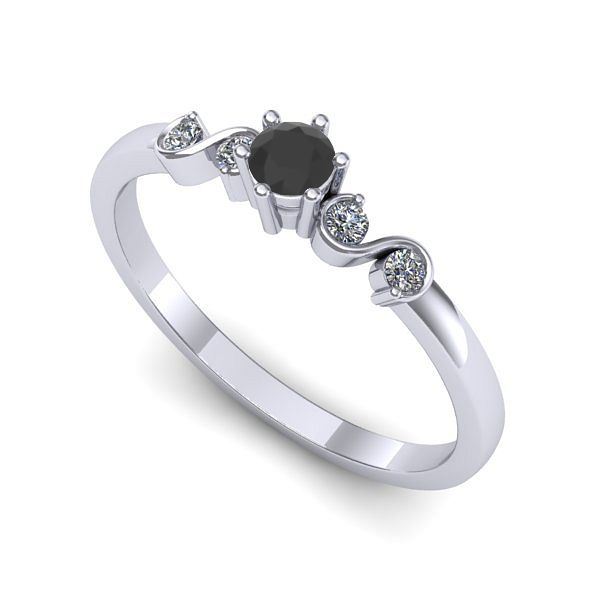 Inel de logodna din aur alb cu diamant negru