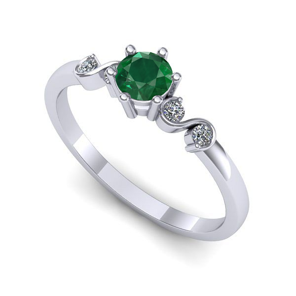Inel logodna din aur alb cu smarald