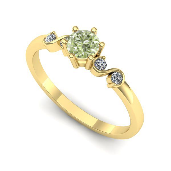 Inel logodna din aur galben cu diamant de laborator verde