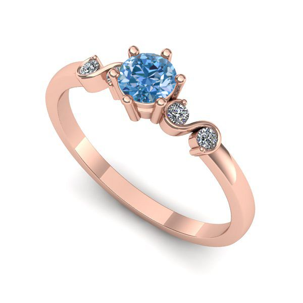 Inel logodna din aur roz cu diamant de laborator albastru