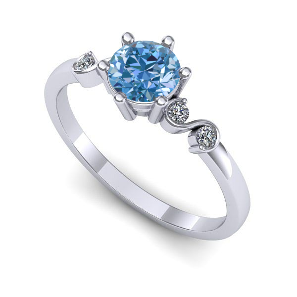 Inel din aur alb cu diamant de laborator albastru