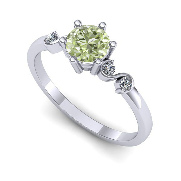 Inel de logodna din aur alb cu diamant de laborator verde