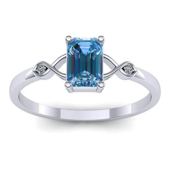 Inel cu diamant de laborator albastru dreptunghiular