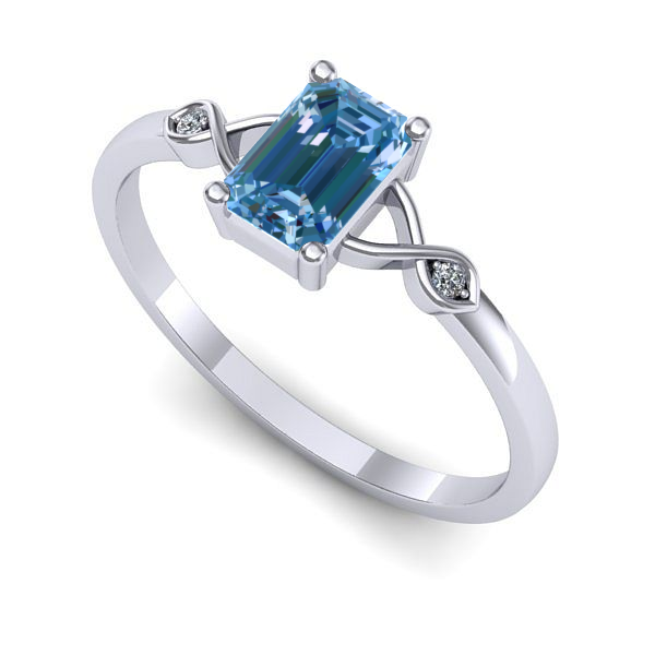Inel logodna din aur alb cu diamant de laborator albastru