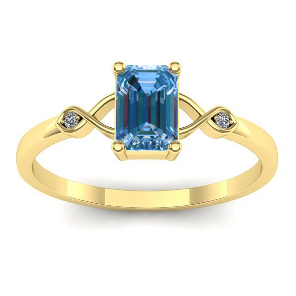 Inel logodna cu diamant de laborator albastru dreptunghiular