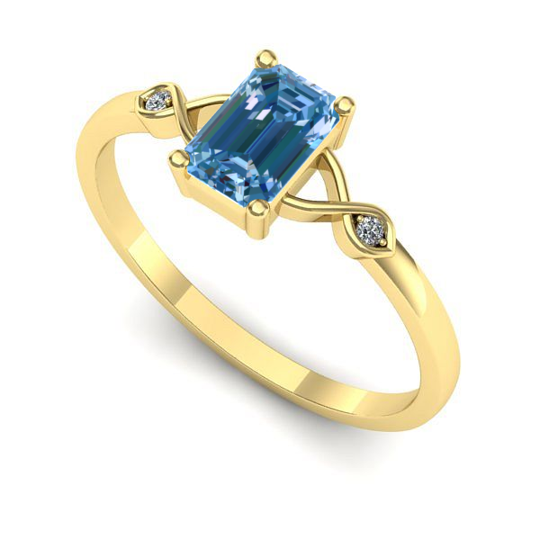 Inel logodna din aur galben cu diamant de laborator albastru