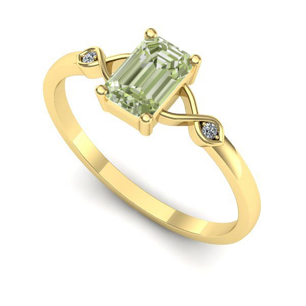 Inel de logodna din aur galben cu diamant de laborator verde