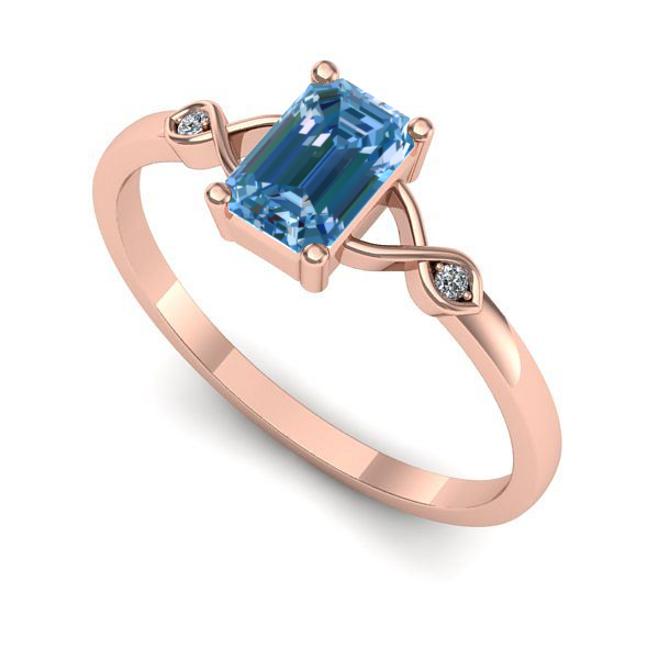 Inel logodna din aur roz cu diamant de laborator albastru
