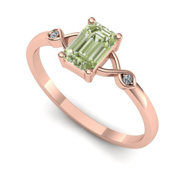 Inel de logodna din aur roz cu diamant de laborator verde