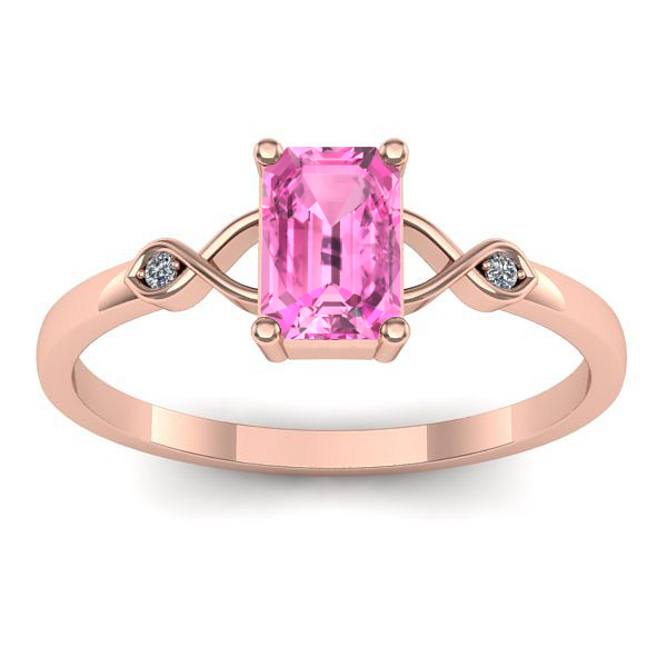 Inel logodna cu safir roz dreptunghiular