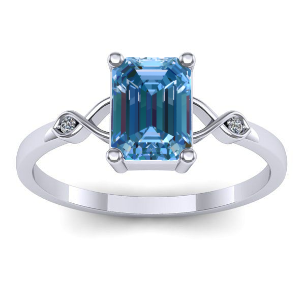 Inel cu diamant de laborator albastru dreptunghiular