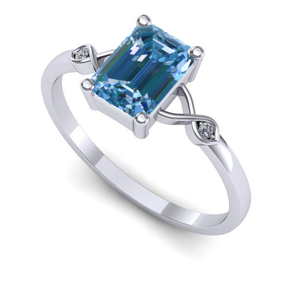 Inel logodna din aur alb cu diamant de laborator albastru