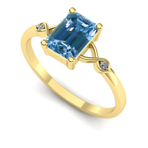 Inel de logodna din aur galben cu diamant de laborator albastru
