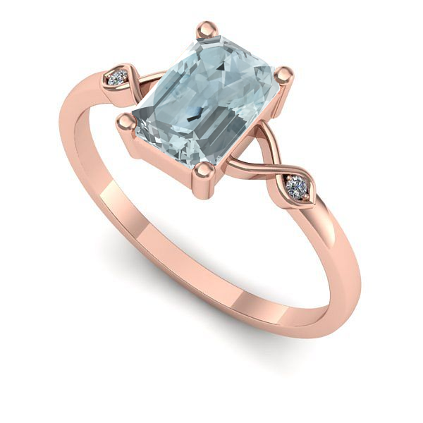 Inel logodna din aur roz cu aquamarin
