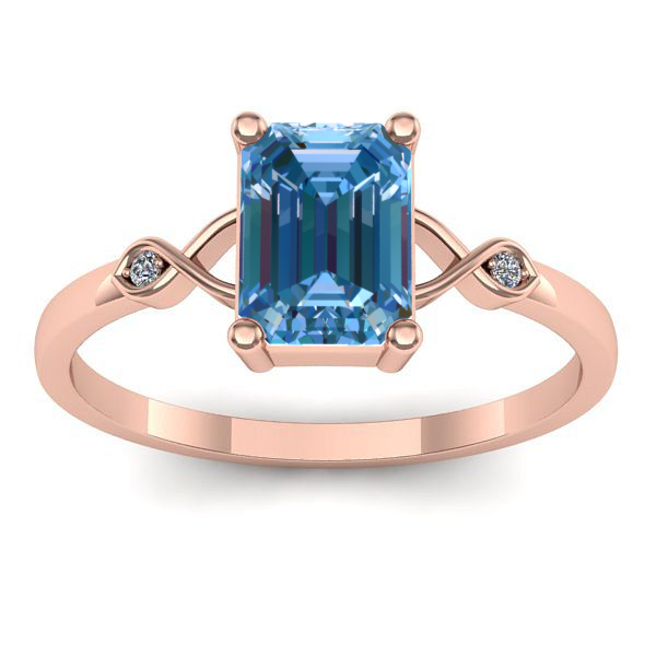 Inel cu diamant de laborator albastru dreptunghiular