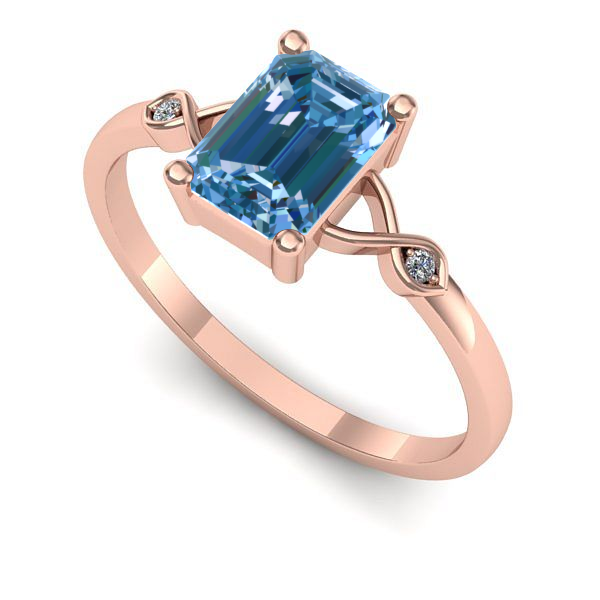 Inel de logodna din aur roz cu diamant de laborator albastru