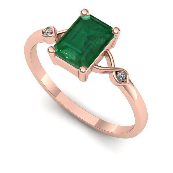 Inel de logodna din aur roz cu smarald