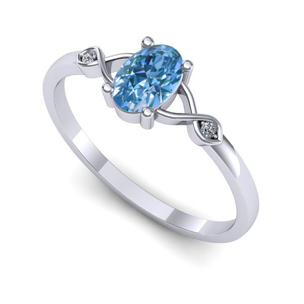 Inel de logodna din aur alb cu diamant de laborator albastru