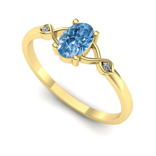 Inel logodna din aur galben cu diamant de laborator albastru