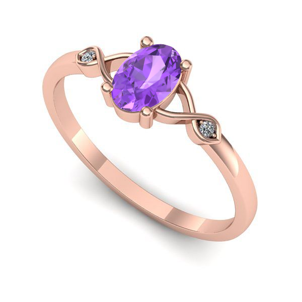 Inel de logodna din aur roz cu ametist