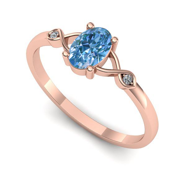 Inel din aur roz cu diamant de laborator albastru