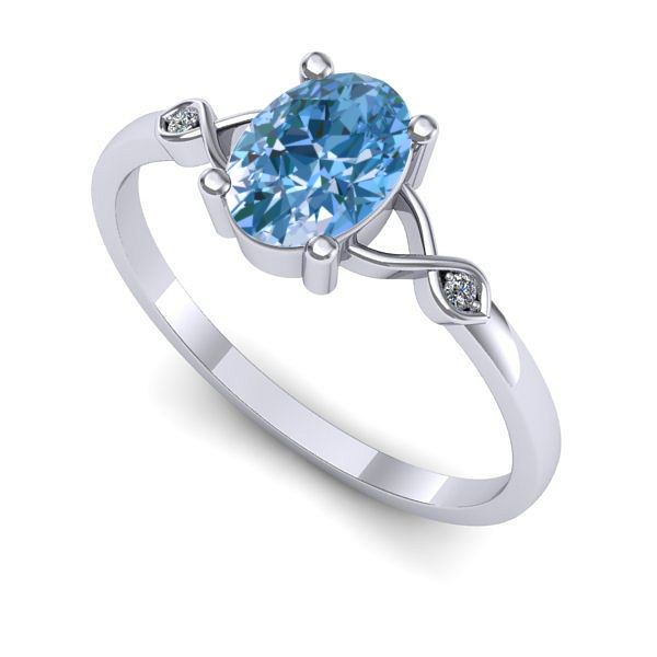 Inel de logodna din aur alb cu diamant de laborator albastru
