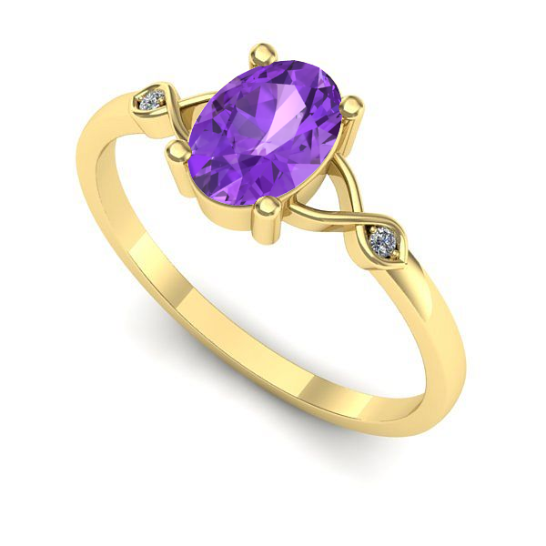 Inel logodna din aur galben cu ametist