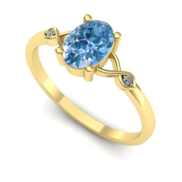 Inel logodna din aur galben cu diamant de laborator albastru