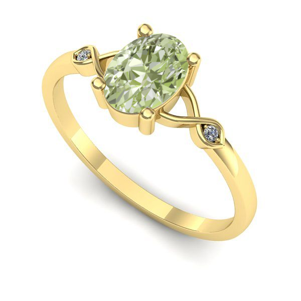 Inel logodna din aur galben cu diamant de laborator verde