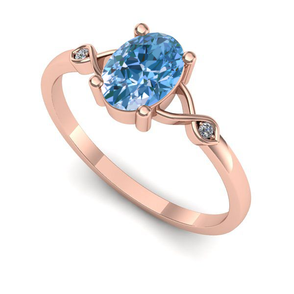 Inel de logodna din aur roz cu diamant de laborator albastru
