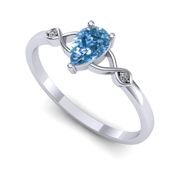 Inel din aur alb cu diamant de laborator albastru