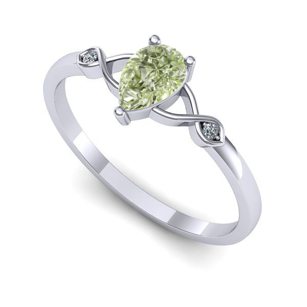 Inel din aur alb cu diamant de laborator verde