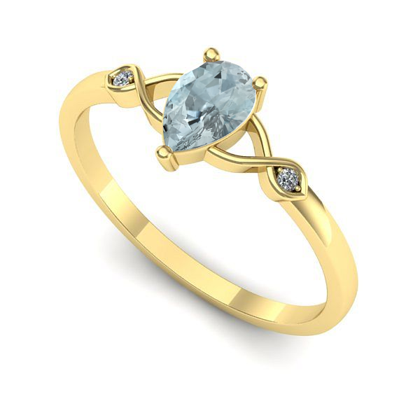 Inel logodna din aur galben cu aquamarin