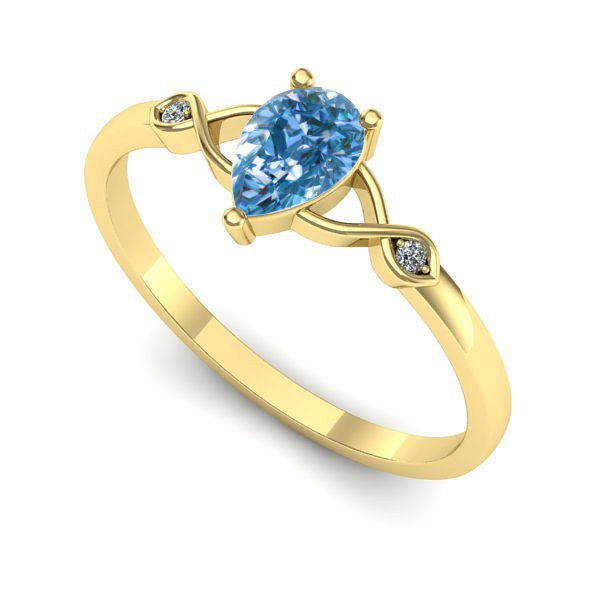 Inel din aur galben cu diamant de laborator albastru