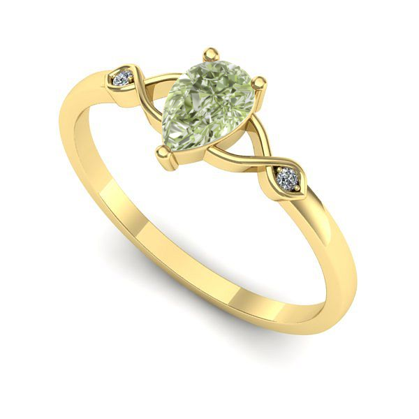 Inel logodna din aur galben cu diamant de laborator verde