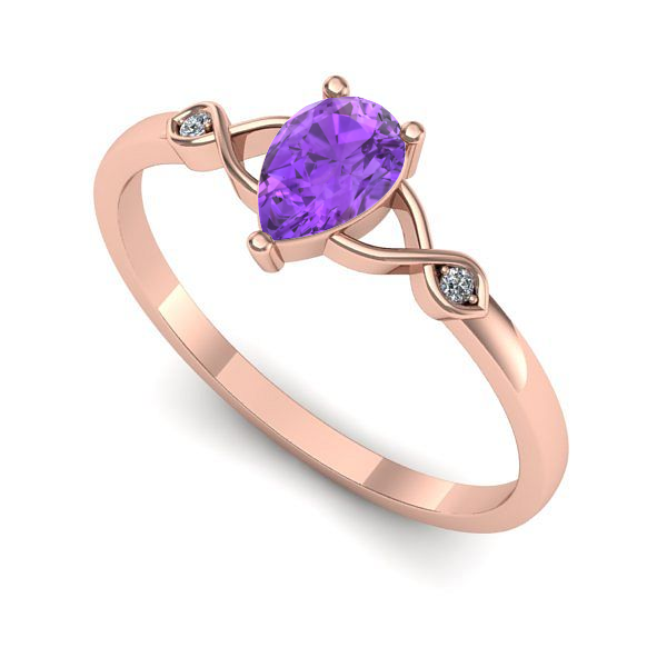 Inel logodna din aur roz cu ametist