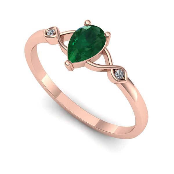 Inel logodna din aur roz cu smarald