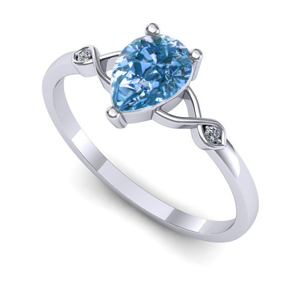 Inel din aur alb cu diamant de laborator albastru