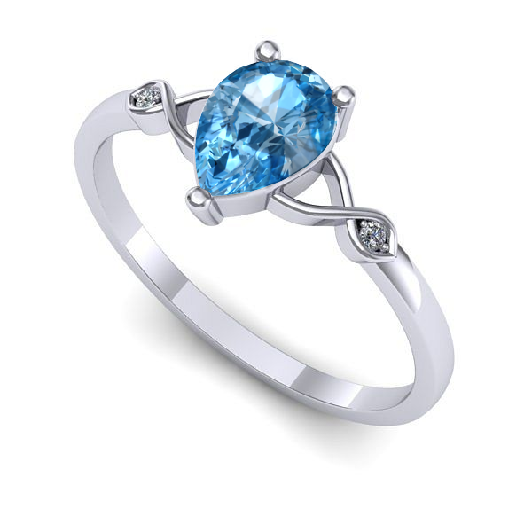 Inel logodna din aur alb cu topaz blue