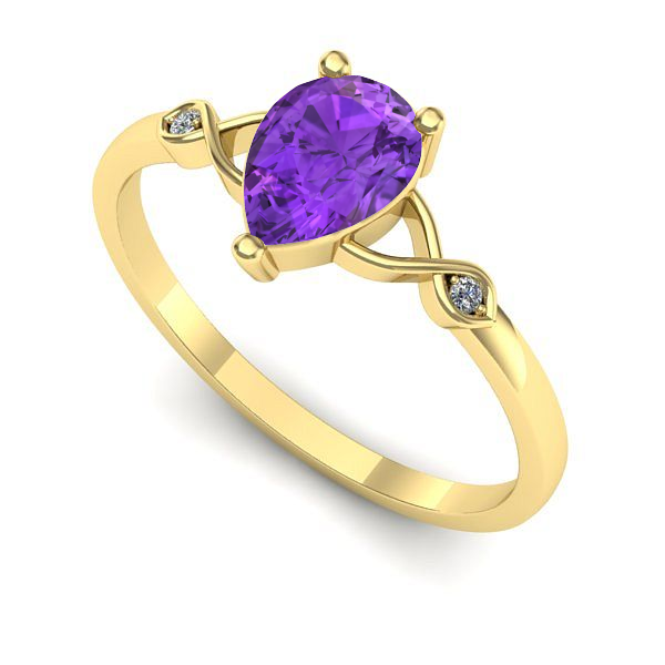 Inel logodna din aur galben cu ametist